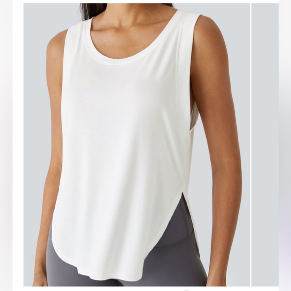 White round neck split sides tank top, soft and comfy, new, medium, Halara - Picture 2 of 8
